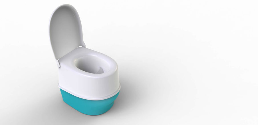 Render of the portable toilet equipped with an in bio-digester & waste removable container. 