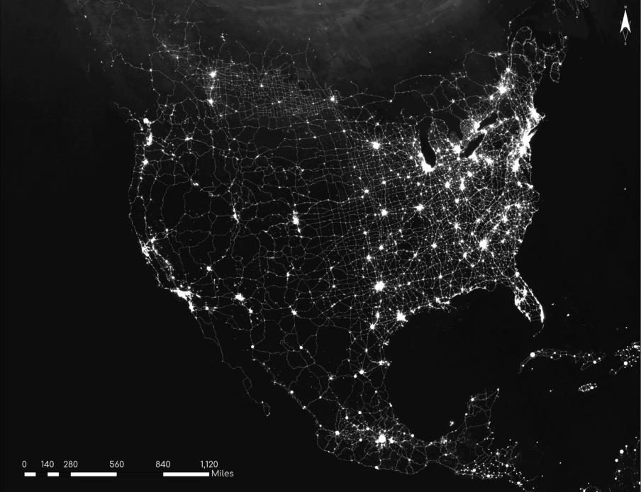 Highways & City Lights from Above: Phenomenon such as light pollution, the urban heat island effect, and ecological degradation are all resultant of urbanization.  Many cities are retroactively investigating ways of mitigating these effects as we come to understand the harm we enact on the natural environment.
