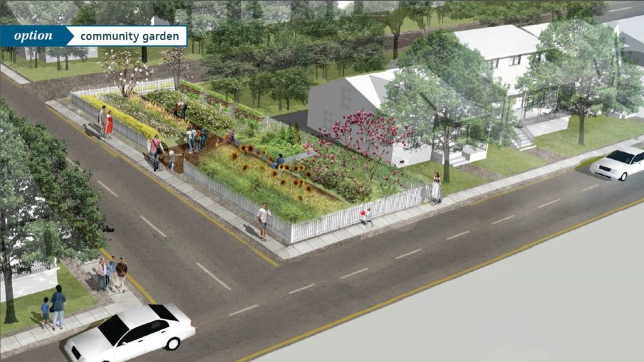 Revitalization Option 1 A Community Garden: Greening neighborhoods not only improves the quality of life but provides noticeable changes in the urban landscape.  Community Gardens are exciting ways of bringing communities together but also ways of adding parks and green-space for people to enjoy.